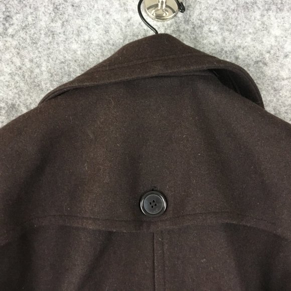 New York Co Peacoat 10 Wool Blend Double Breasted Coat Solid Brown Notch Pockets - Picture 12 of 14